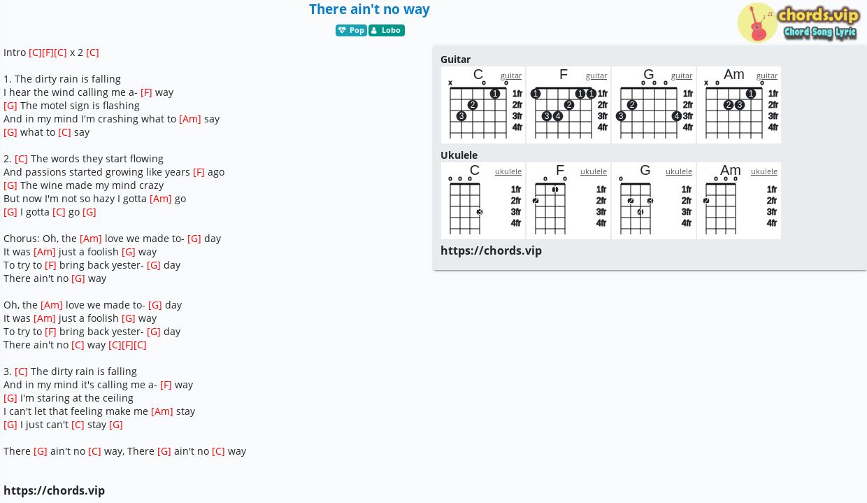 Chord There Ain T No Way Lobo Tab Song Lyric Sheet Guitar Ukulele Chords Vip