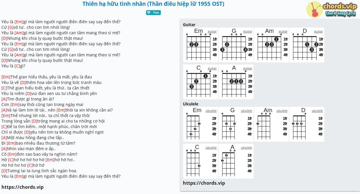 Hợp âm: Thiên hạ hữu tình nhân (Thần điêu hiệp lữ 1955 OST) - cảm âm
