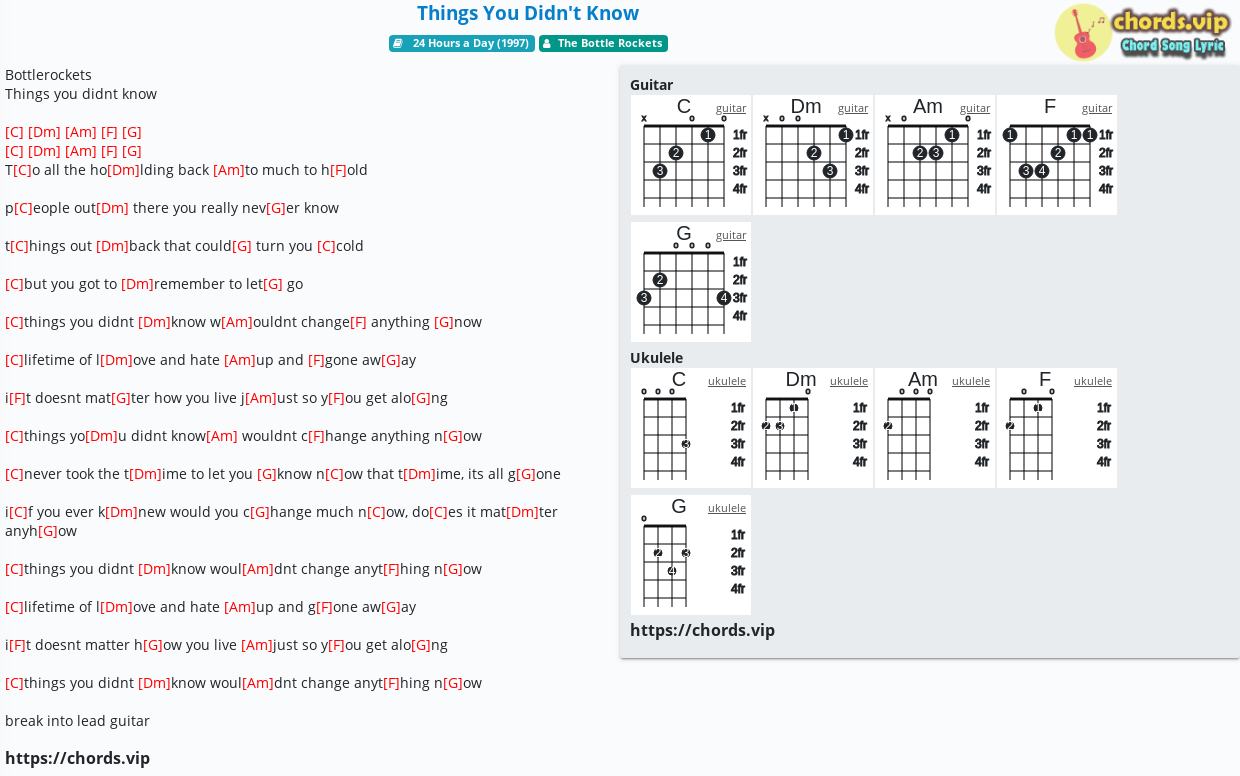 Chord Things You Didn T Know The Bottle Rockets Tab Song Lyric Sheet Guitar Ukulele Chords Vip
