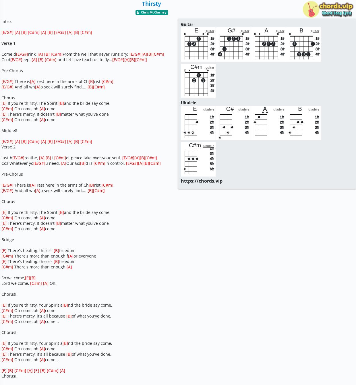 Chord Thirsty Chris Mcclarney Tab Song Lyric Sheet Guitar Ukulele Chords Vip