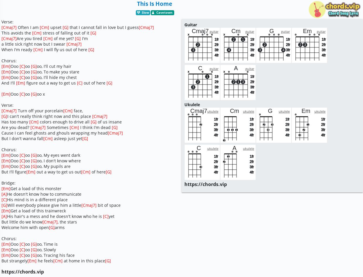 Chord: This Is Home - Cavetown - tab, song lyric, sheet, guitar