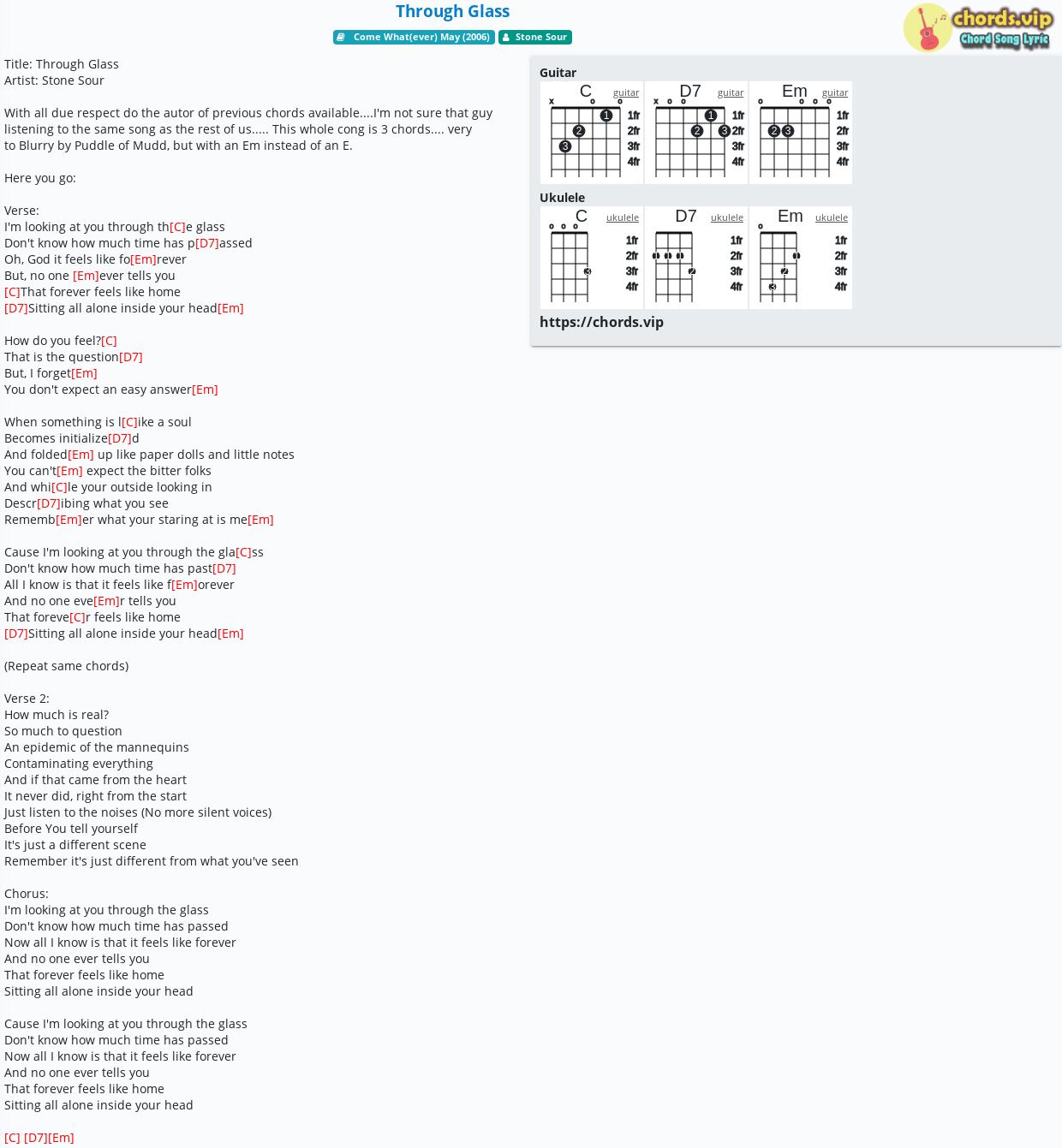 Looking At You Through The Glass Lyrics Chord: Through Glass - tab, song lyric, sheet, guitar, ukulele | chords.vip