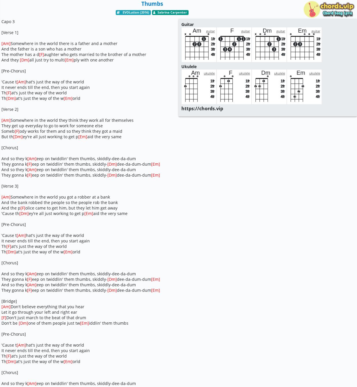 Chord Thumbs Sabrina Carpenter Tab Song Lyric Sheet Guitar Ukulele Chords Vip Chord Thumbs Sabrina Carpenter Tab Song Lyric Sheet Guitar Ukulele Chords Vip