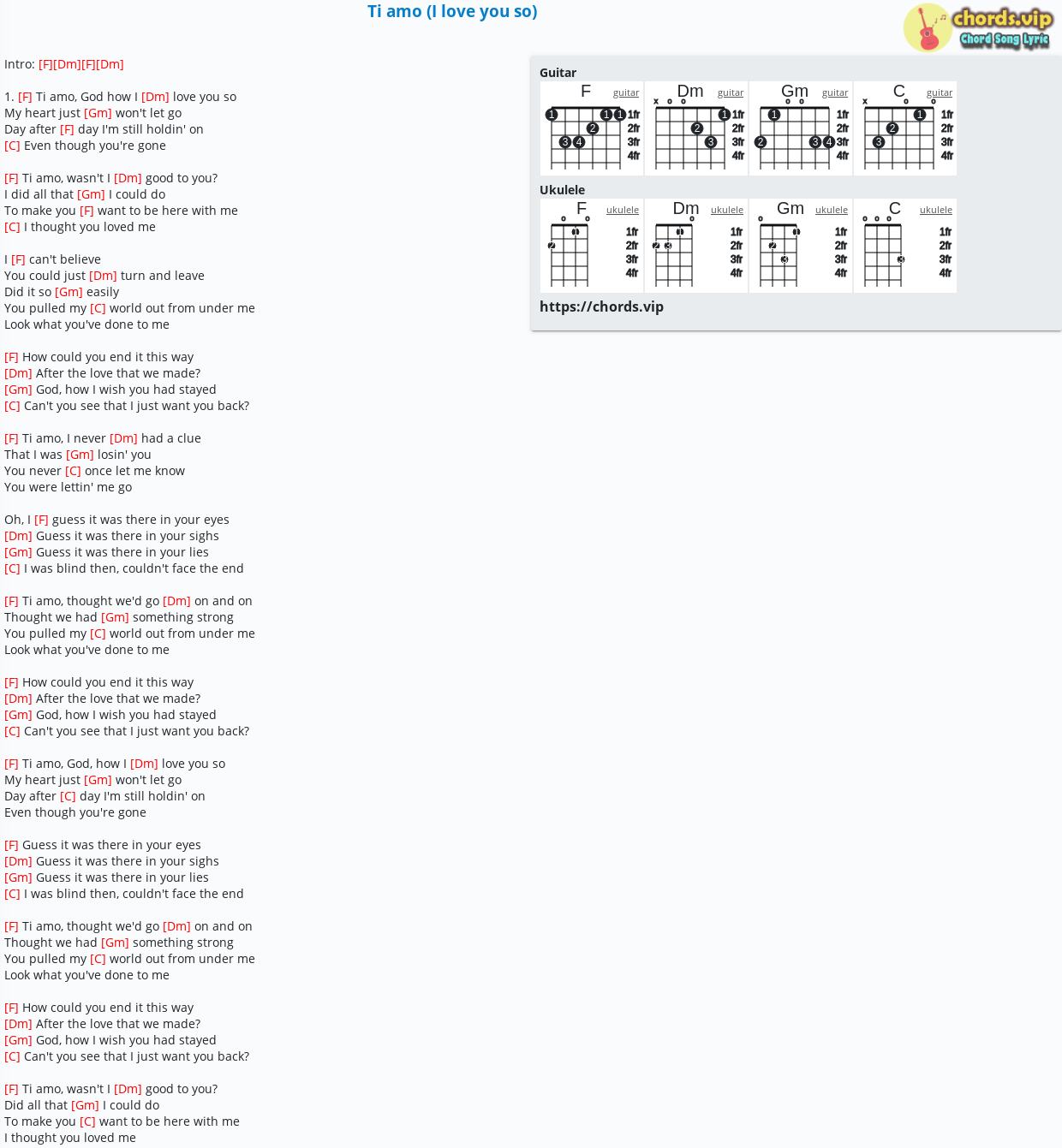 Ti amo (I you so) - Giancarlo Bigazzi,Umberto Tozzi - tab, song lyric, sheet, guitar, ukulele | chords.vip