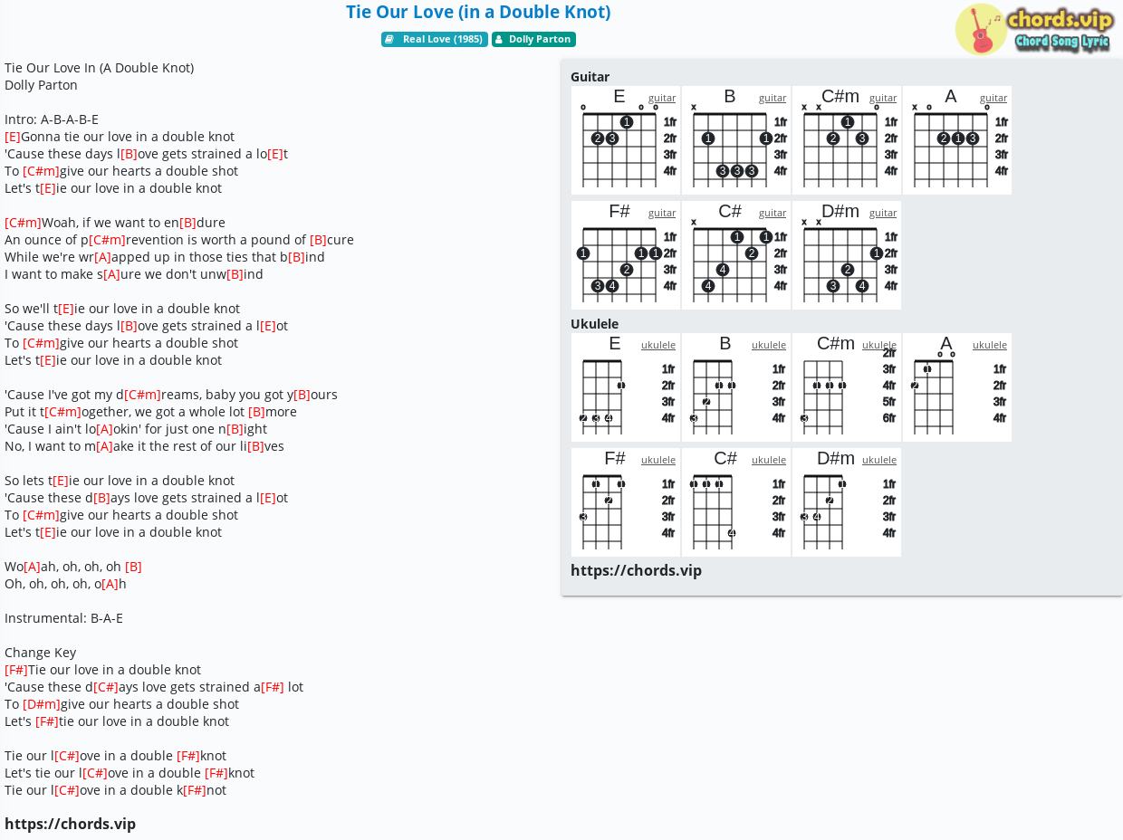 Chord Tie Our Love In A Double Knot Dolly Parton Tab Song Lyric Sheet Guitar Ukulele Chords Vip
