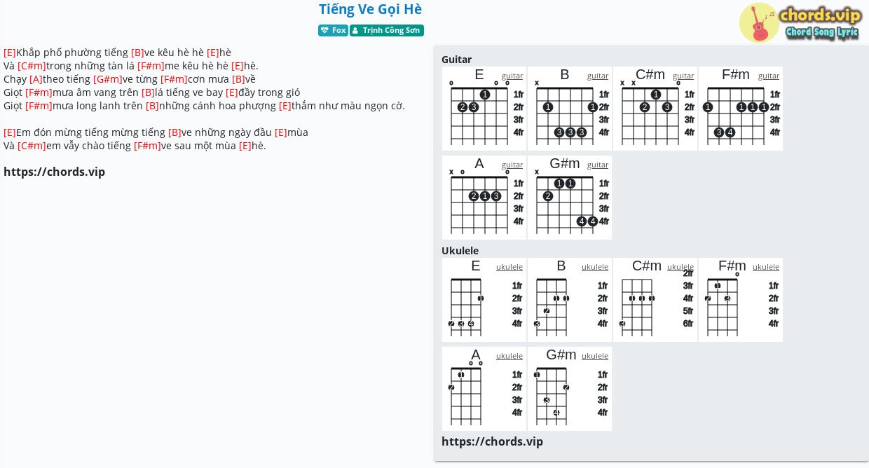 Chord Tiếng Ve Gọi He Trịnh Cong Sơn Tab Song Lyric Sheet Guitar Ukulele Chords Vip