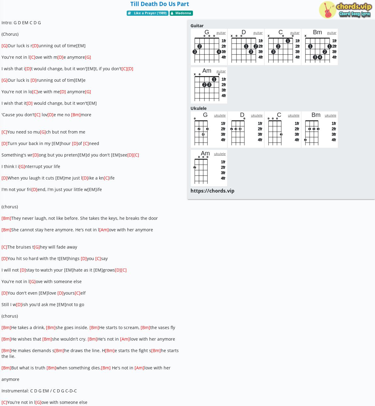 Chord Till Death Do Us Part Madonna Tab Song Lyric Sheet Guitar Ukulele Chords Vip