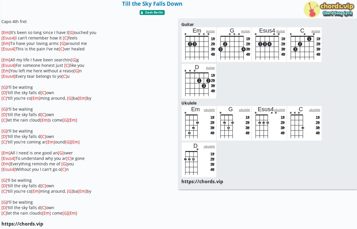 Chord Till The Sky Falls Down Dash Berlin Tab Song Lyric Sheet Guitar Ukulele Chords Vip