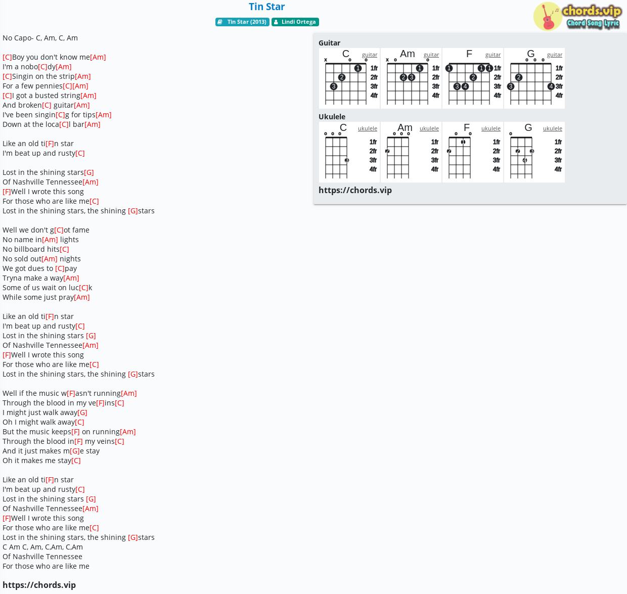 Chord Tin Star Lindi Ortega Tab Song Lyric Sheet Guitar Ukulele Chords Vip