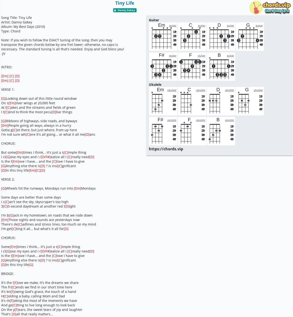 Chord Tiny Life Danny Gokey Tab Song Lyric Sheet Guitar Ukulele Chords Vip
