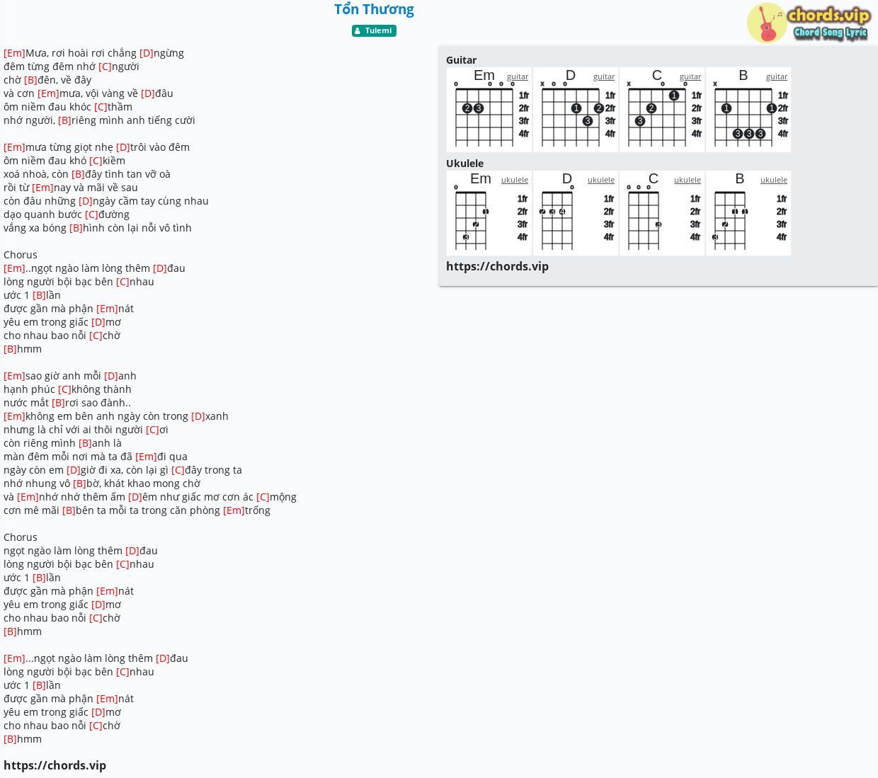 Chord Tổn Thương Tulemi Tab Song Lyric Sheet Guitar Ukulele Chords Vip