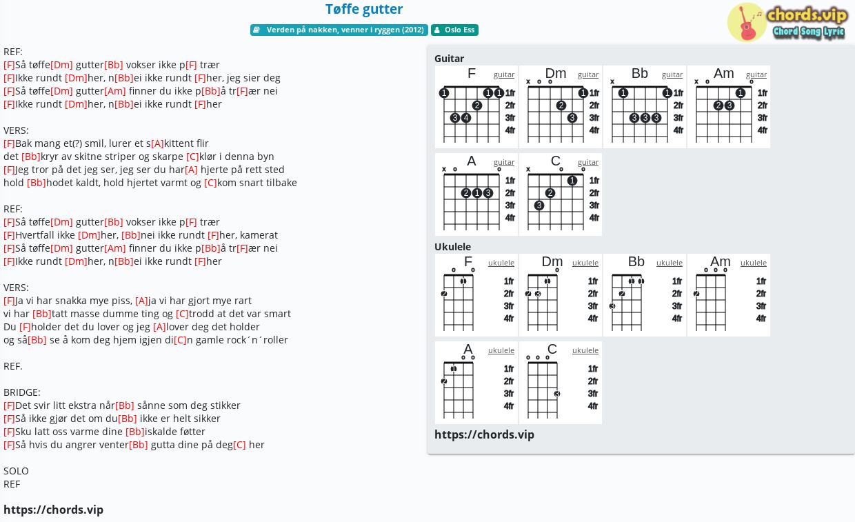 Chord Toffe Gutter Oslo Ess Tab Song Lyric Sheet Guitar Ukulele Chords Vip