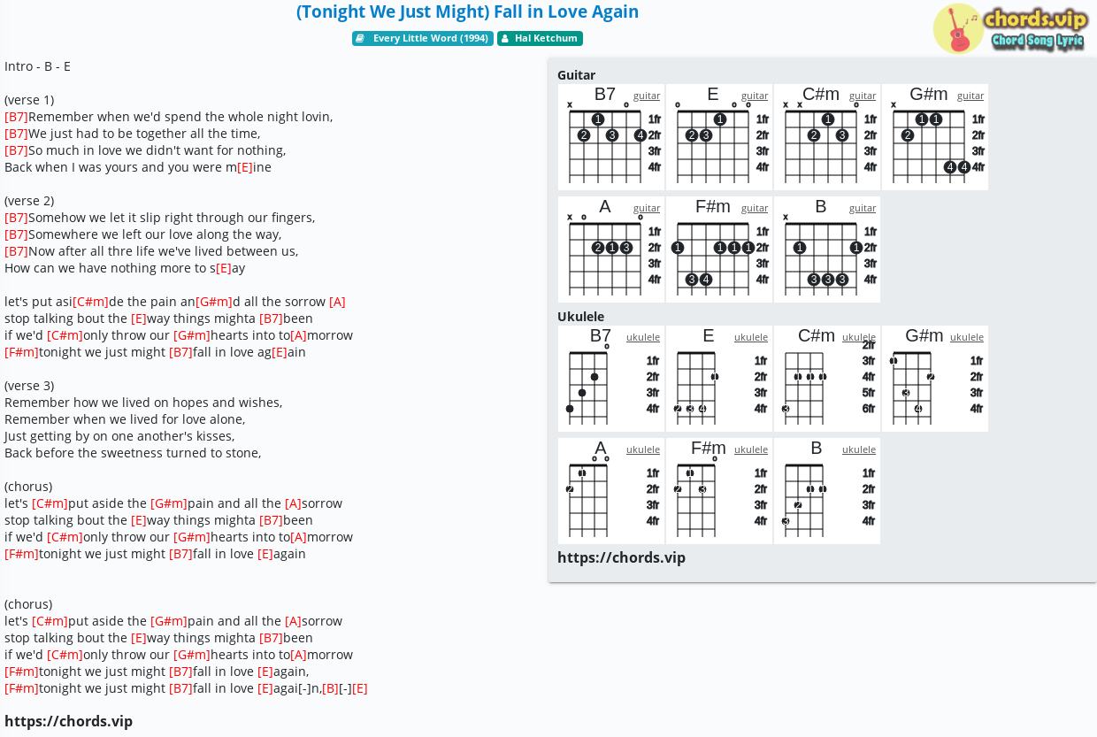 Chord Tonight We Just Might Fall In Love Again Hal Ketchum Tab Song Lyric Sheet Guitar Ukulele Chords Vip