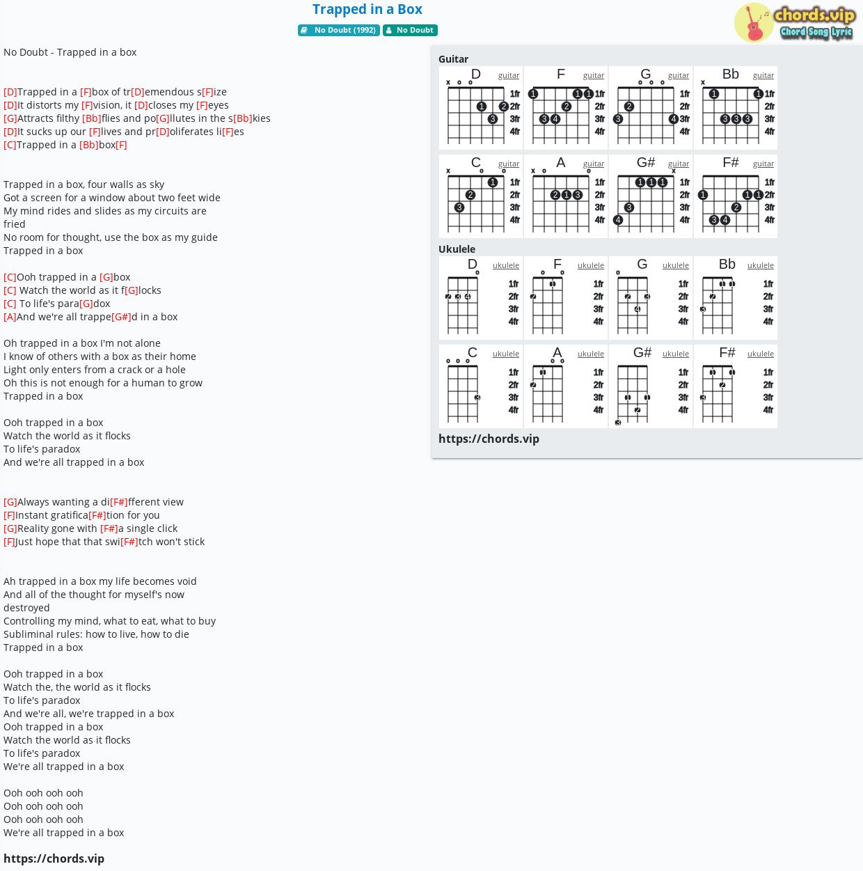 Chord Trapped In A Box No Doubt Tab Song Lyric Sheet Guitar Ukulele Chords Vip