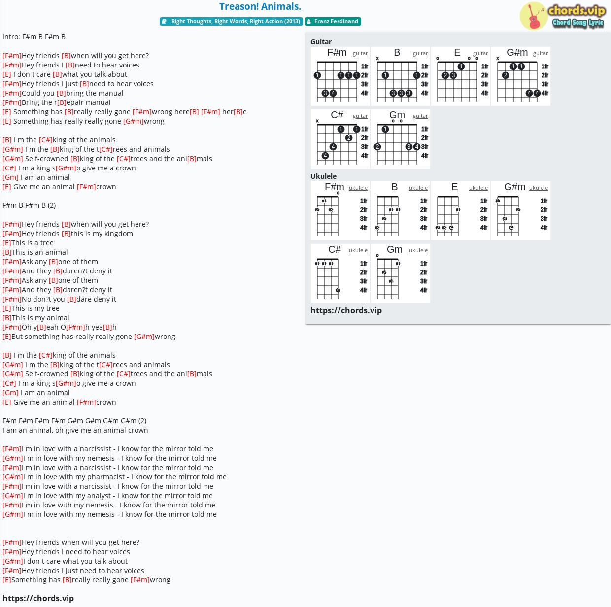 Chord: Treason! Animals. - tab, song lyric, sheet, guitar, ukulele
