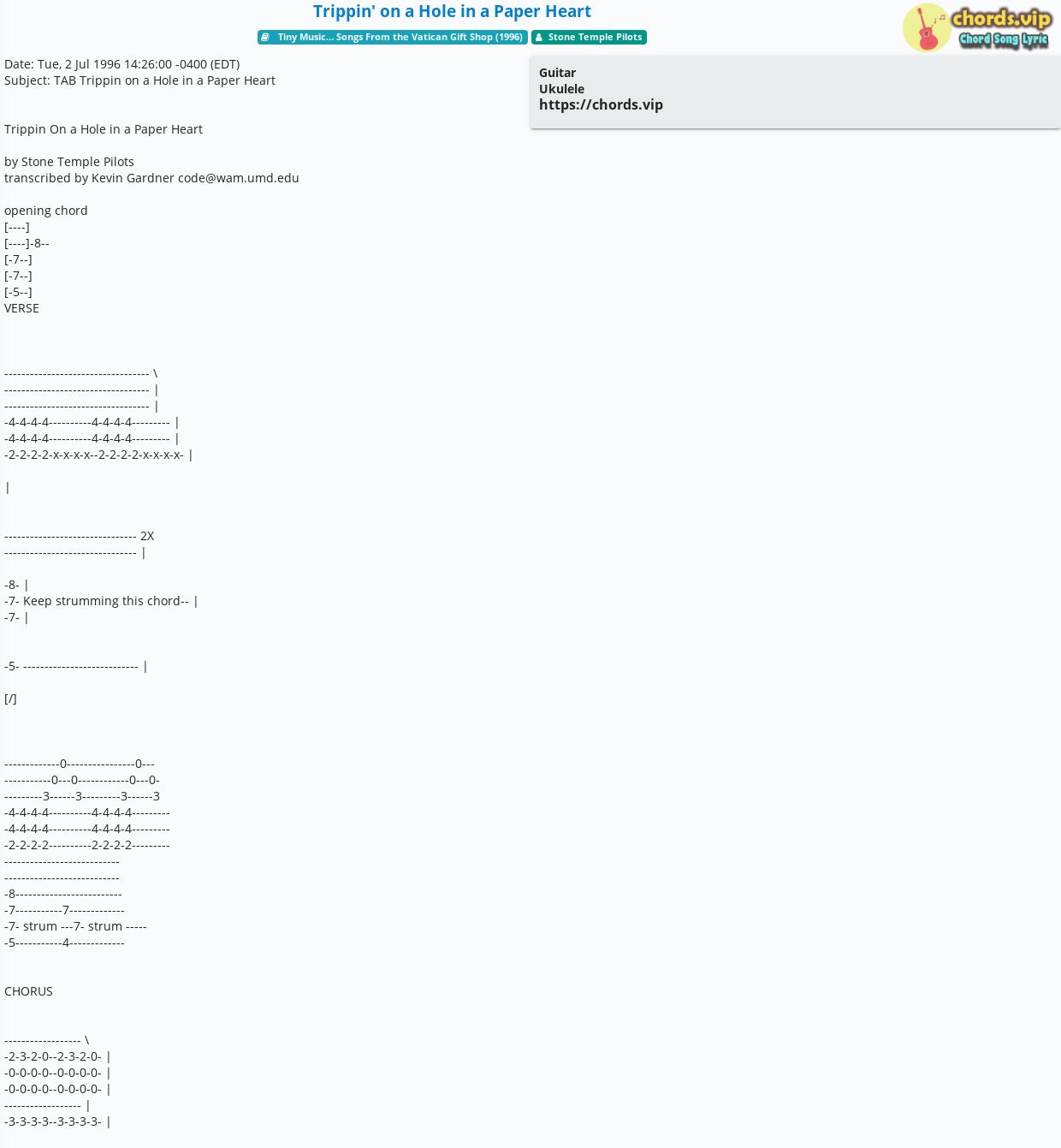 Lyrics To Trippin On A Hole In A Paper Heart Chord: Trippin' on a Hole in a Paper Heart - tab, song lyric, sheet
