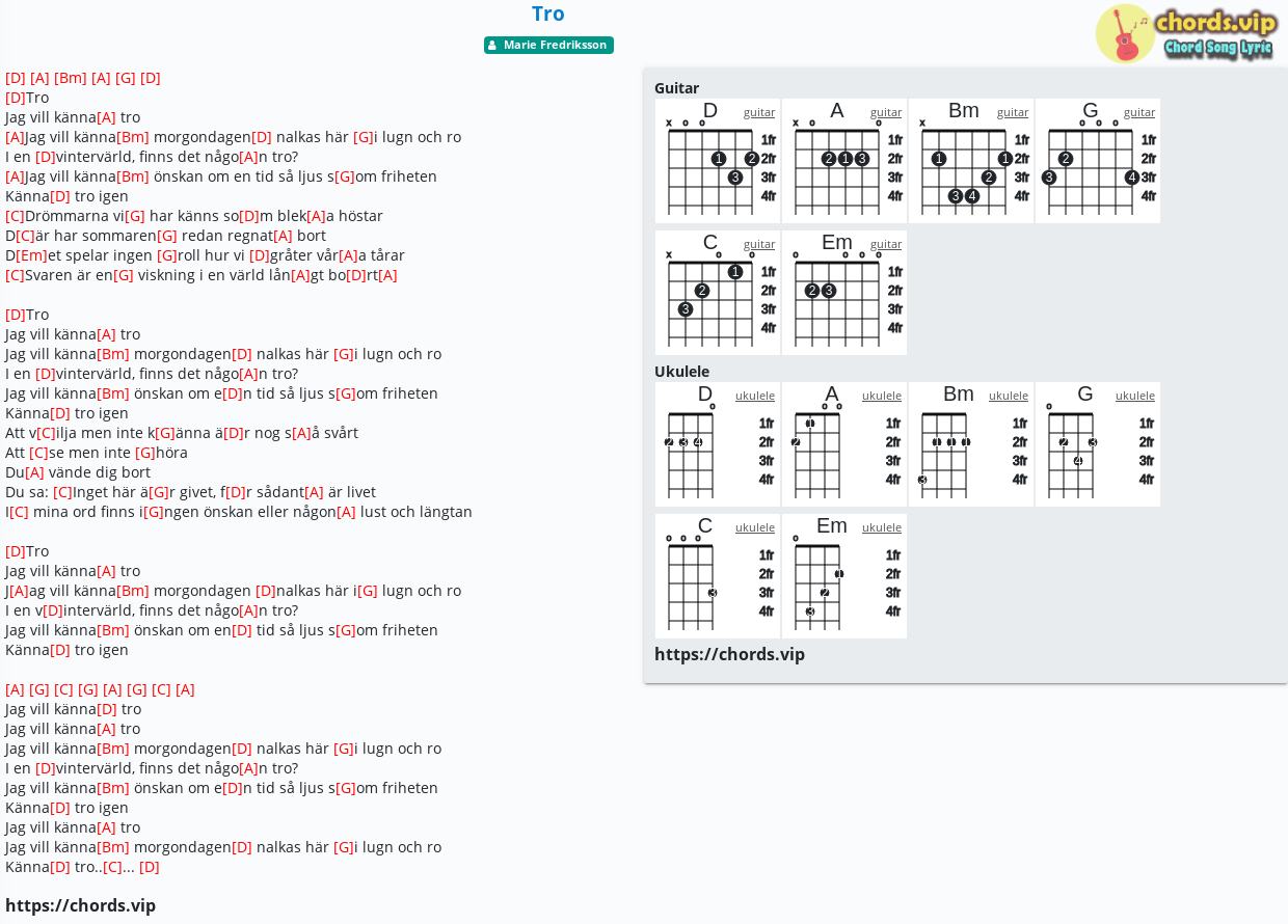 Chord Tro Marie Fredriksson Tab Song Lyric Sheet Guitar Ukulele Chords Vip