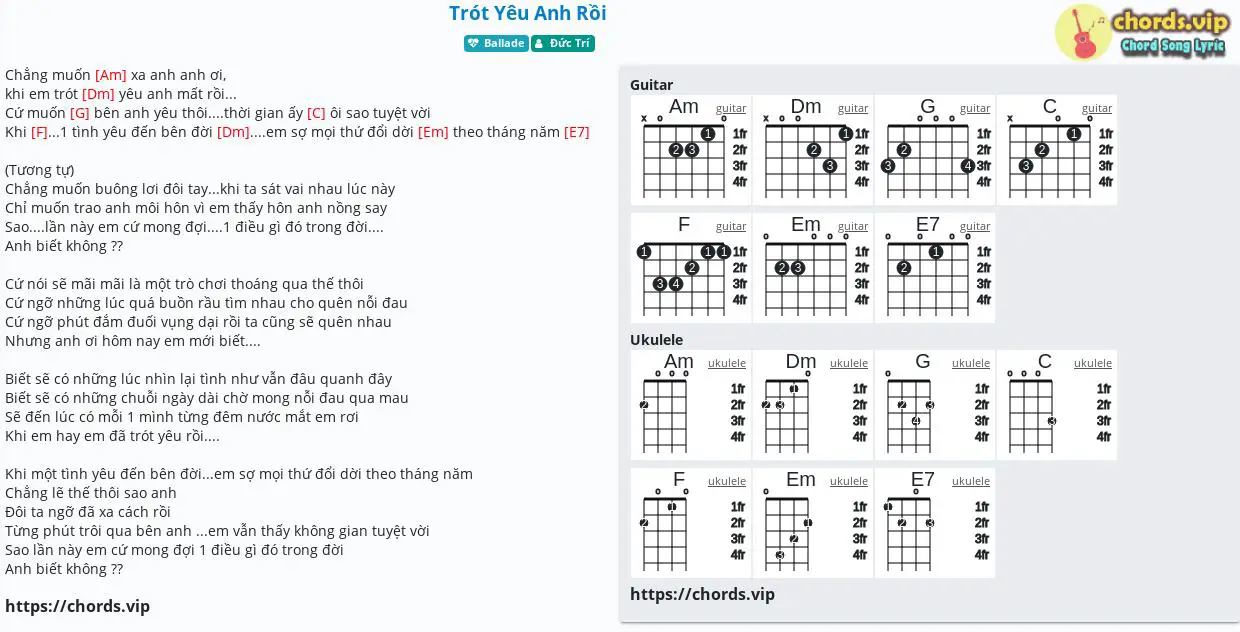 Chord Trot Yeu Anh Rồi đức Tri Tab Song Lyric Sheet Guitar Ukulele Chords Vip