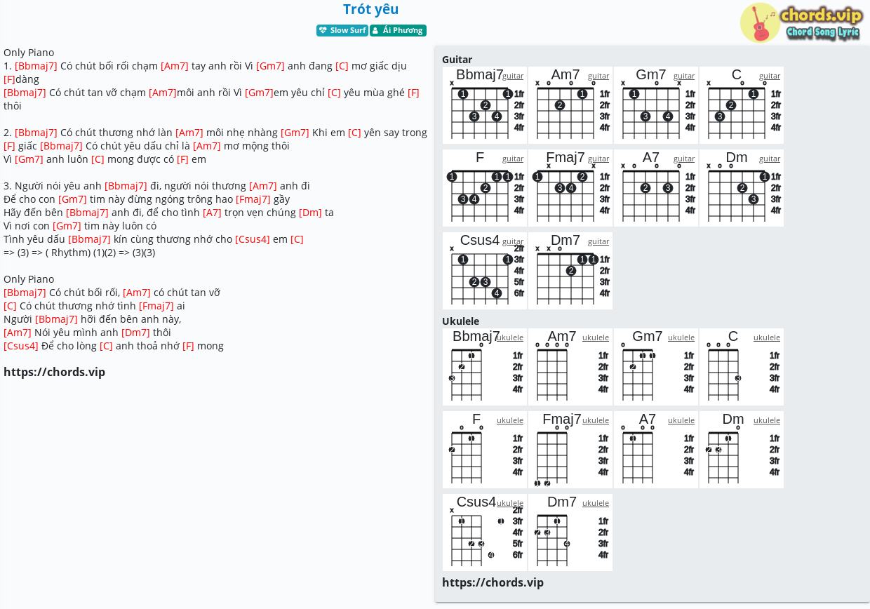 Chord Trot Yeu Ai Phương Tab Song Lyric Sheet Guitar Ukulele Chords Vip