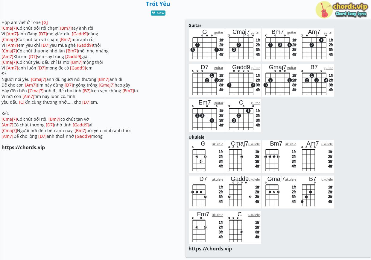 Chord Trot Yeu Tab Song Lyric Sheet Guitar Ukulele Chords Vip