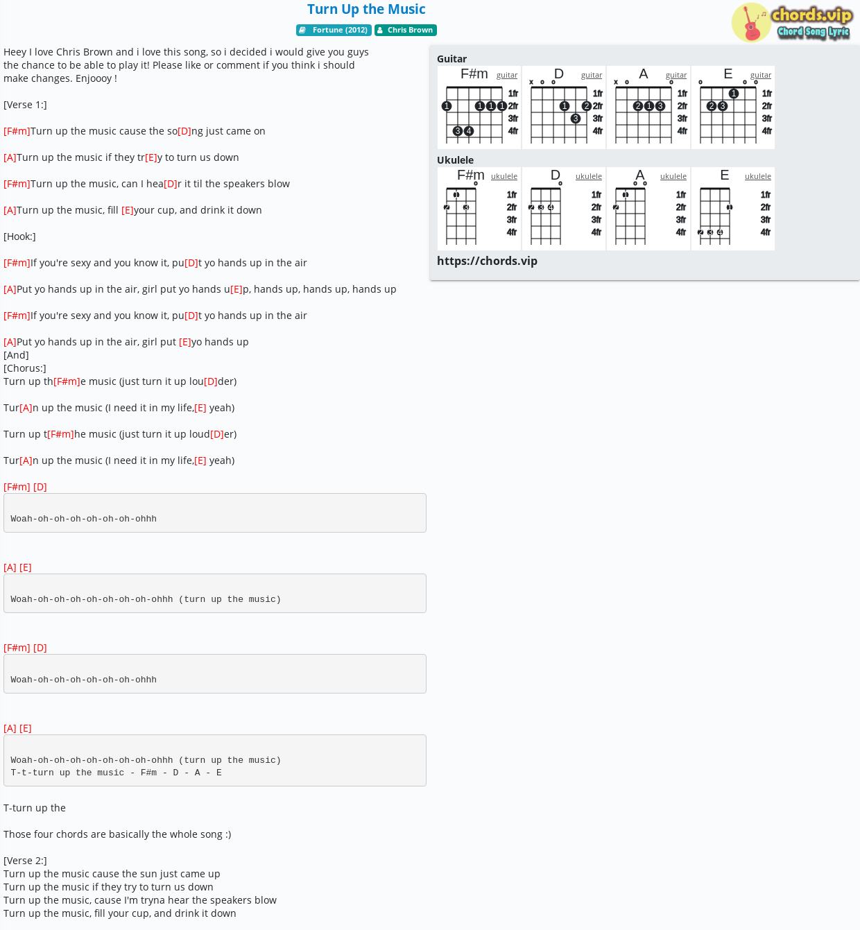 Chord Turn Up The Music Chris Brown Tab Song Lyric Sheet Guitar Ukulele Chords Vip