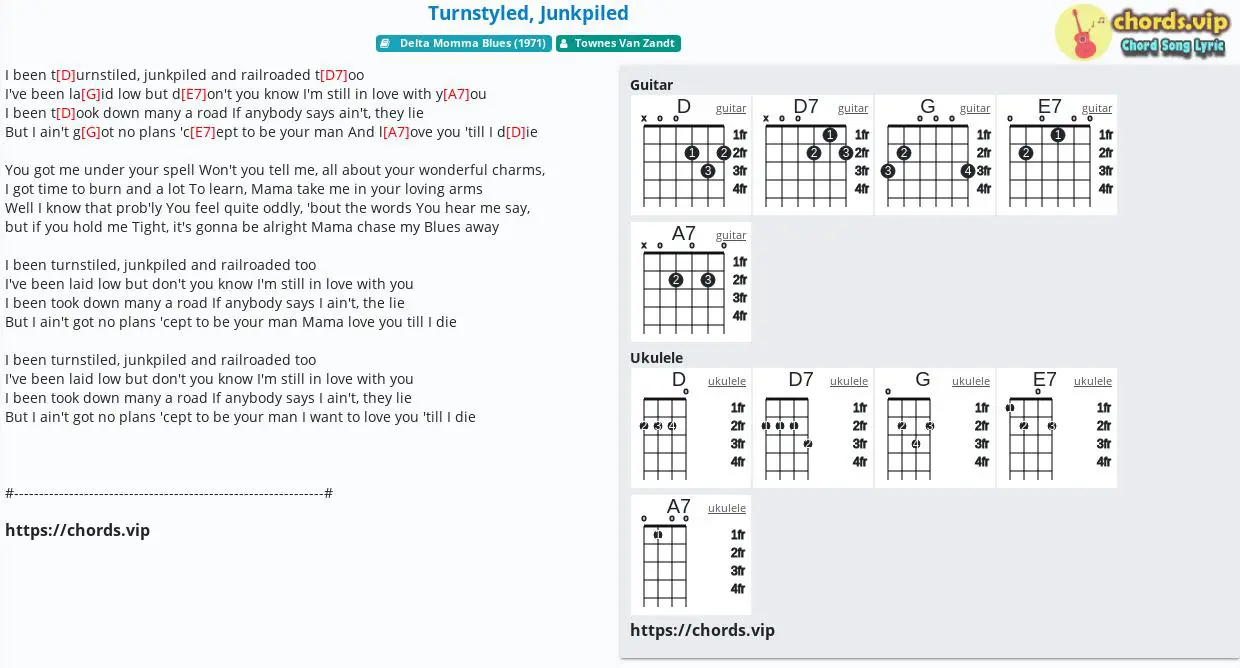 Chord Turnstyled Junkpiled Townes Van Zandt Tab Song Lyric Sheet Guitar Ukulele Chords Vip