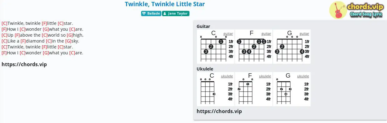 Chord Twinkle Twinkle Little Star Jane Taylor Tab Song Lyric Sheet Guitar Ukulele Chords Vip