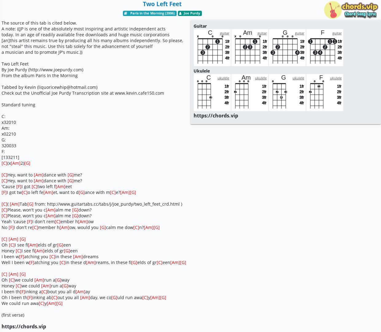 Chord Two Left Feet Joe Purdy Tab Song Lyric Sheet Guitar Ukulele Chords Vip