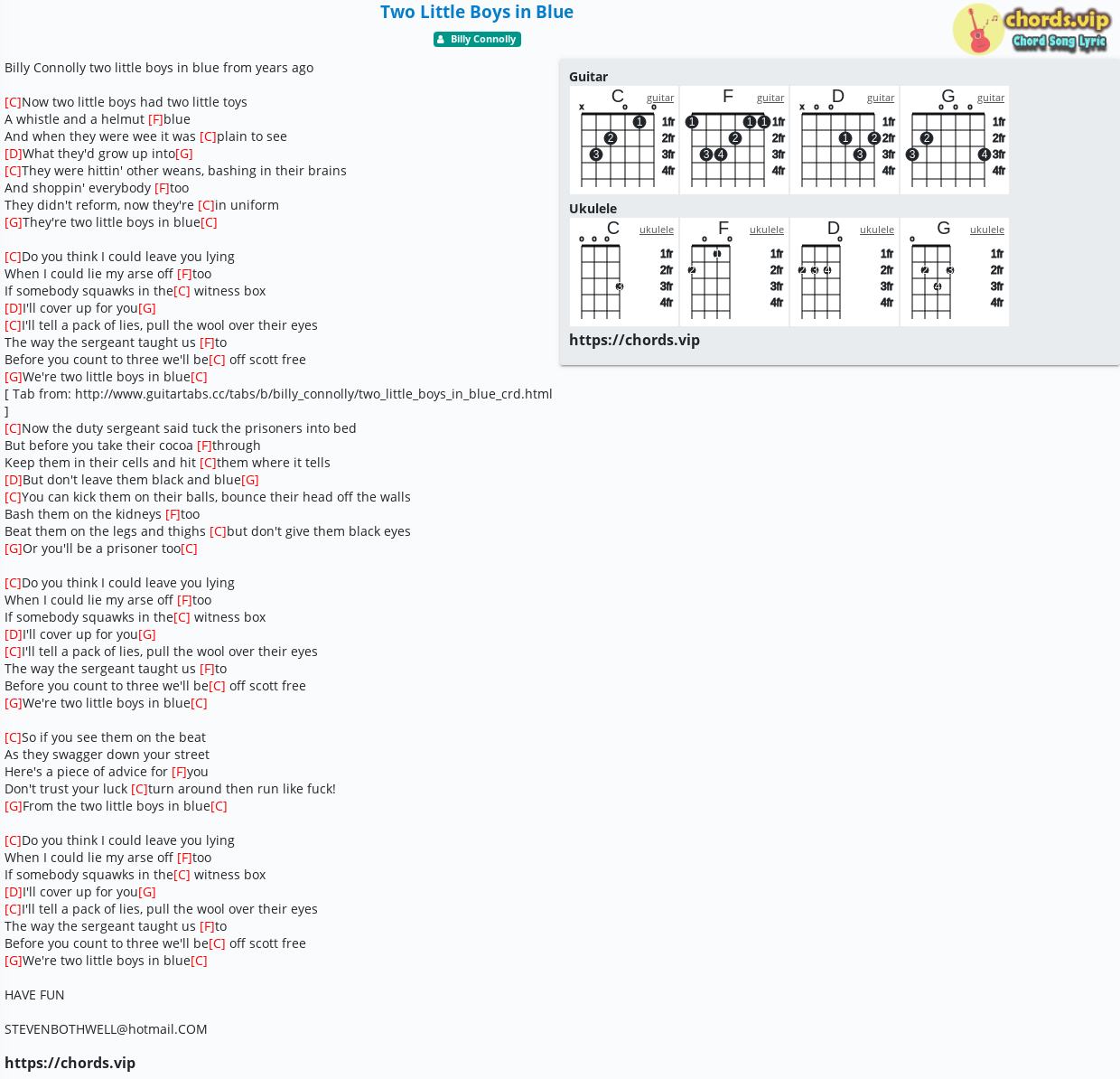 Chord Two Little Boys In Blue Billy Connolly Tab Song Lyric Sheet Guitar Ukulele Chords Vip