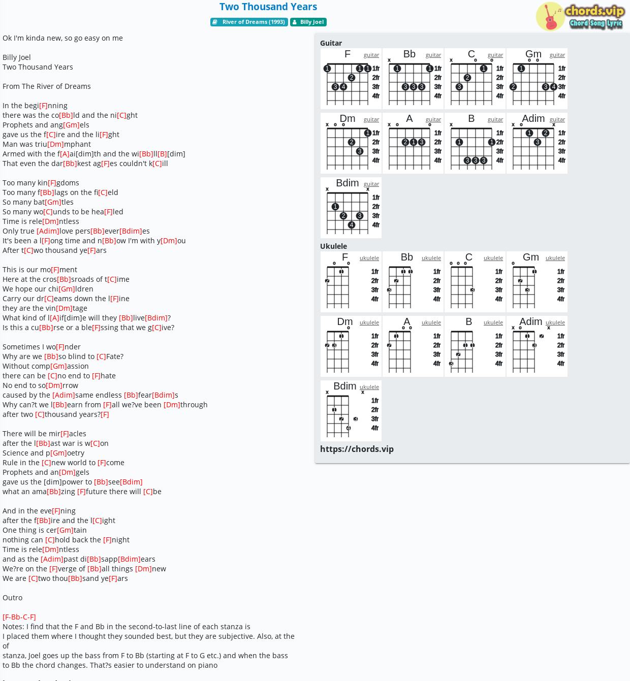 Chord Two Thousand Years Billy Joel Tab Song Lyric Sheet Guitar Ukulele Chords Vip