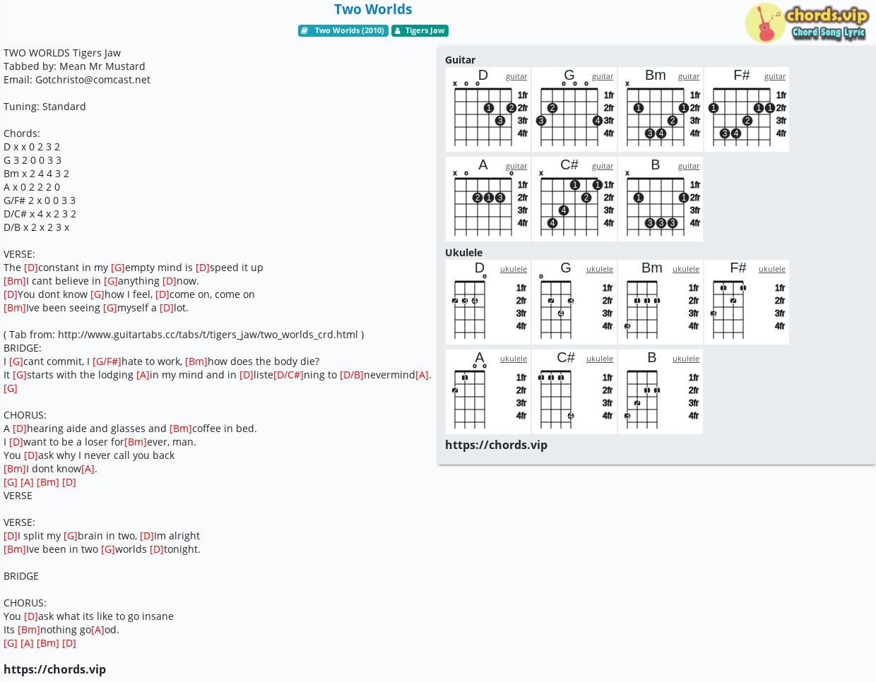 Chord Two Worlds Tigers Jaw Tab Song Lyric Sheet Guitar Ukulele Chords Vip
