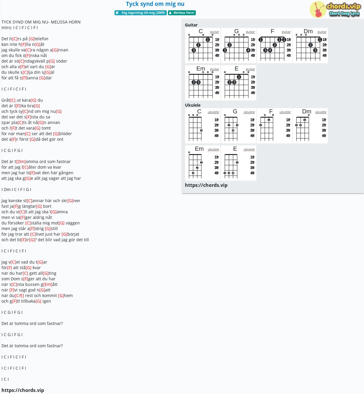 Chord Tyck Synd Om Mig Nu Melissa Horn Tab Song Lyric Sheet Guitar Ukulele Chords Vip