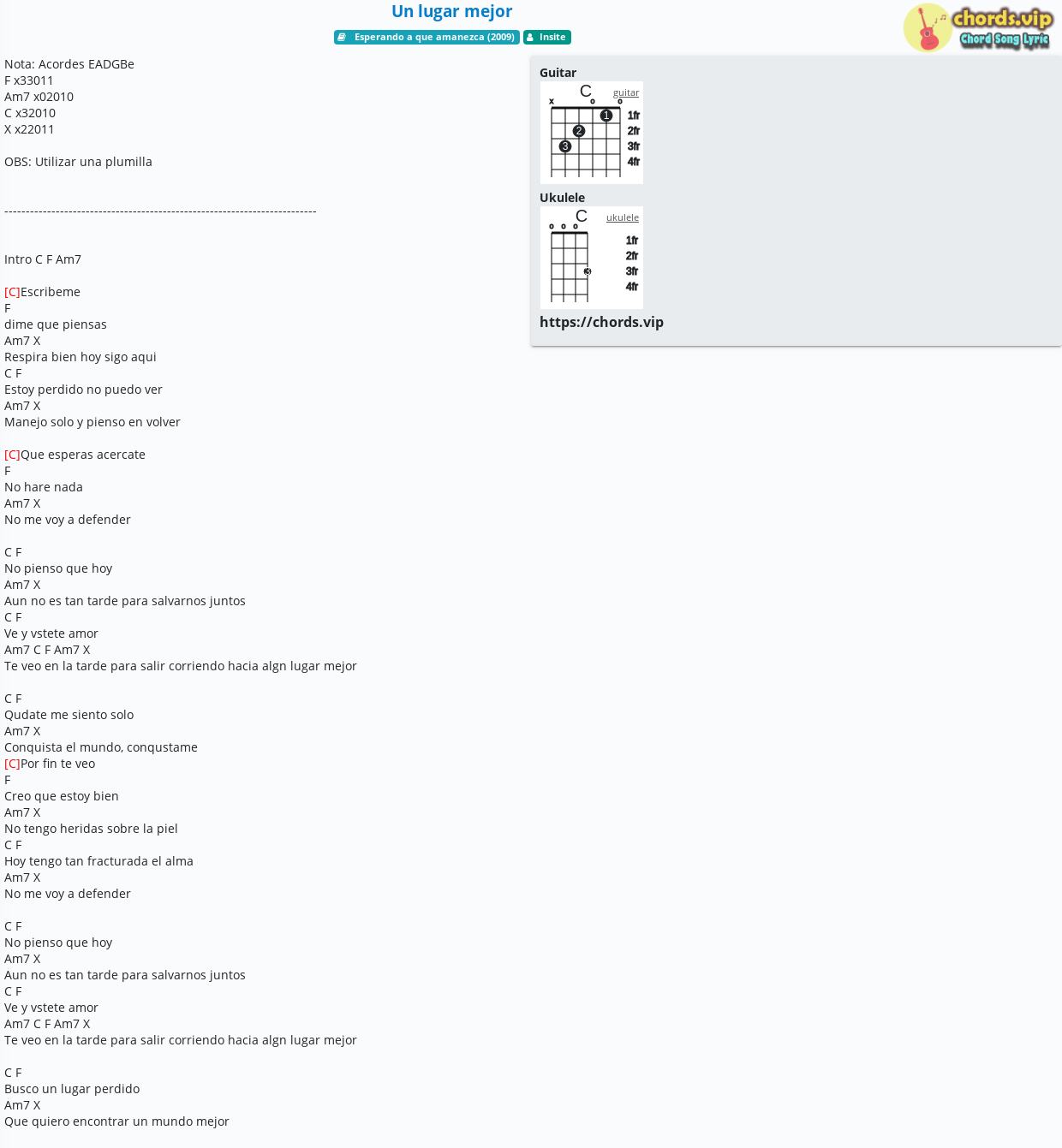 Chord Un Lugar Mejor Insite Tab Song Lyric Sheet Guitar Ukulele Chords Vip