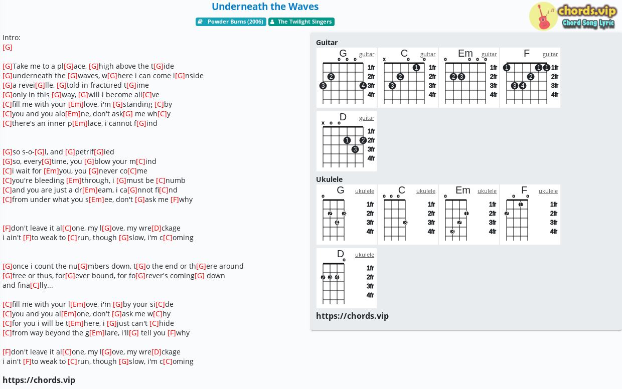 Chord Underneath The Waves The Twilight Singers Tab Song Lyric Sheet Guitar Ukulele Chords Vip