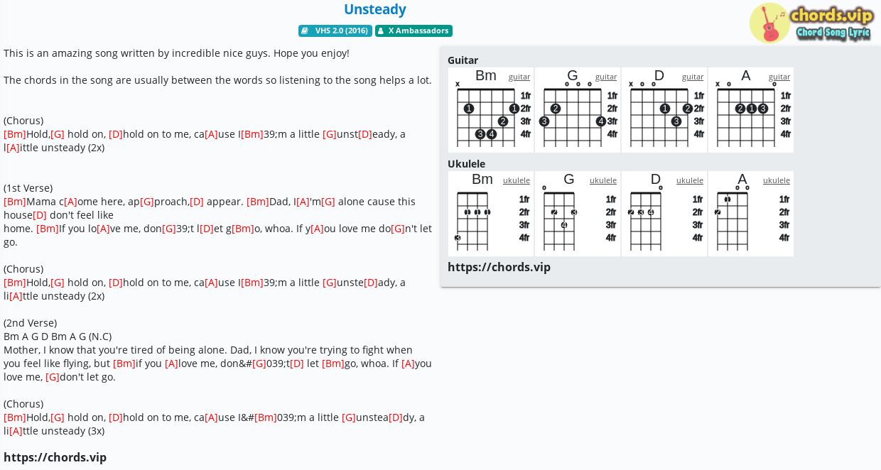 Chord Unsteady X Ambassadors Tab Song Lyric Sheet Guitar Ukulele Chords Vip