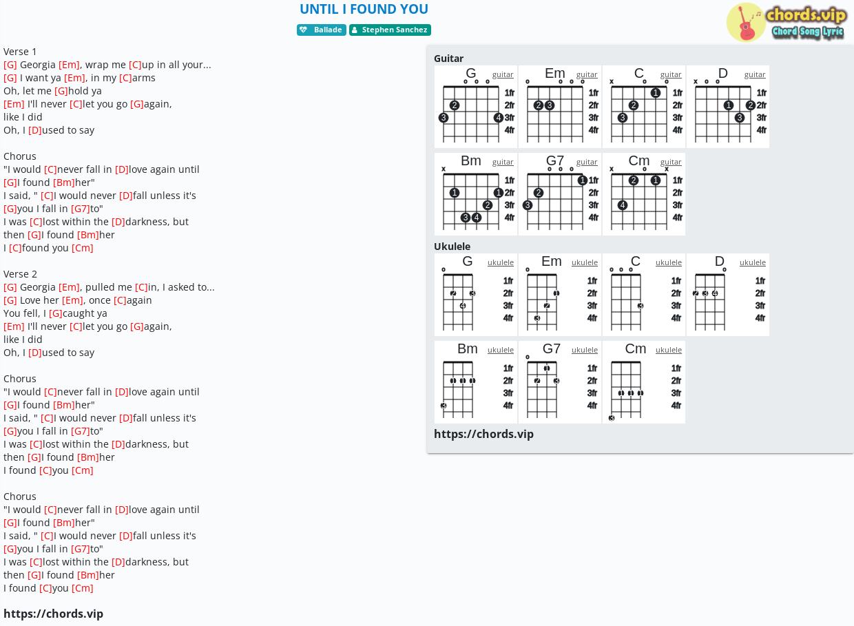 Chord: UNTIL I FOUND YOU - tab, song lyric, sheet, guitar, ukulele