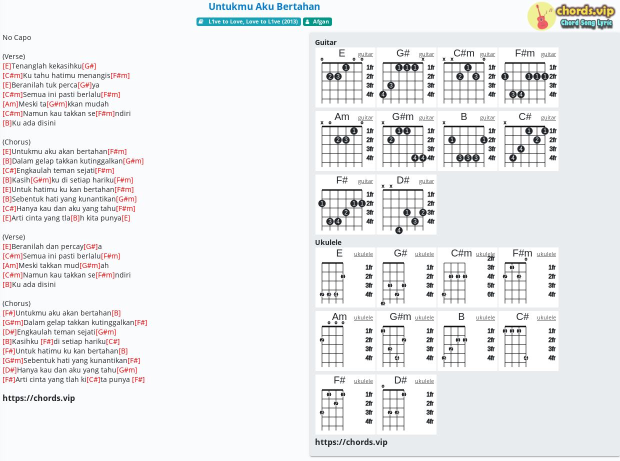 Chord Untukmu Aku Bertahan Afgan Tab Song Lyric Sheet Guitar Ukulele Chords Vip