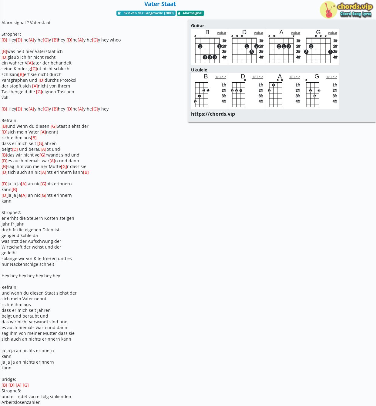 Chord: Vater Staat - Alarmsignal - tab, song lyric, sheet, guitar