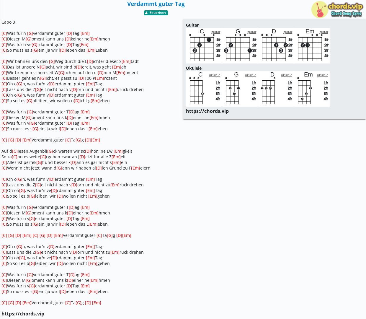 Chord Verdammt Guter Feuerherz Tab Song Lyric Sheet Guitar Ukulele Chords Vip