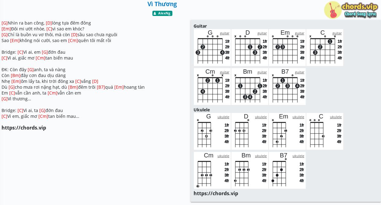 Chord Vi Thương Alexng Tab Song Lyric Sheet Guitar Ukulele Chords Vip