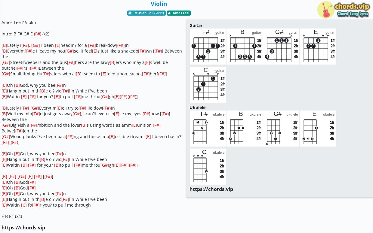 Chord: Violin - Amos Lee - tab, song lyric, sheet, guitar, ukulele |  