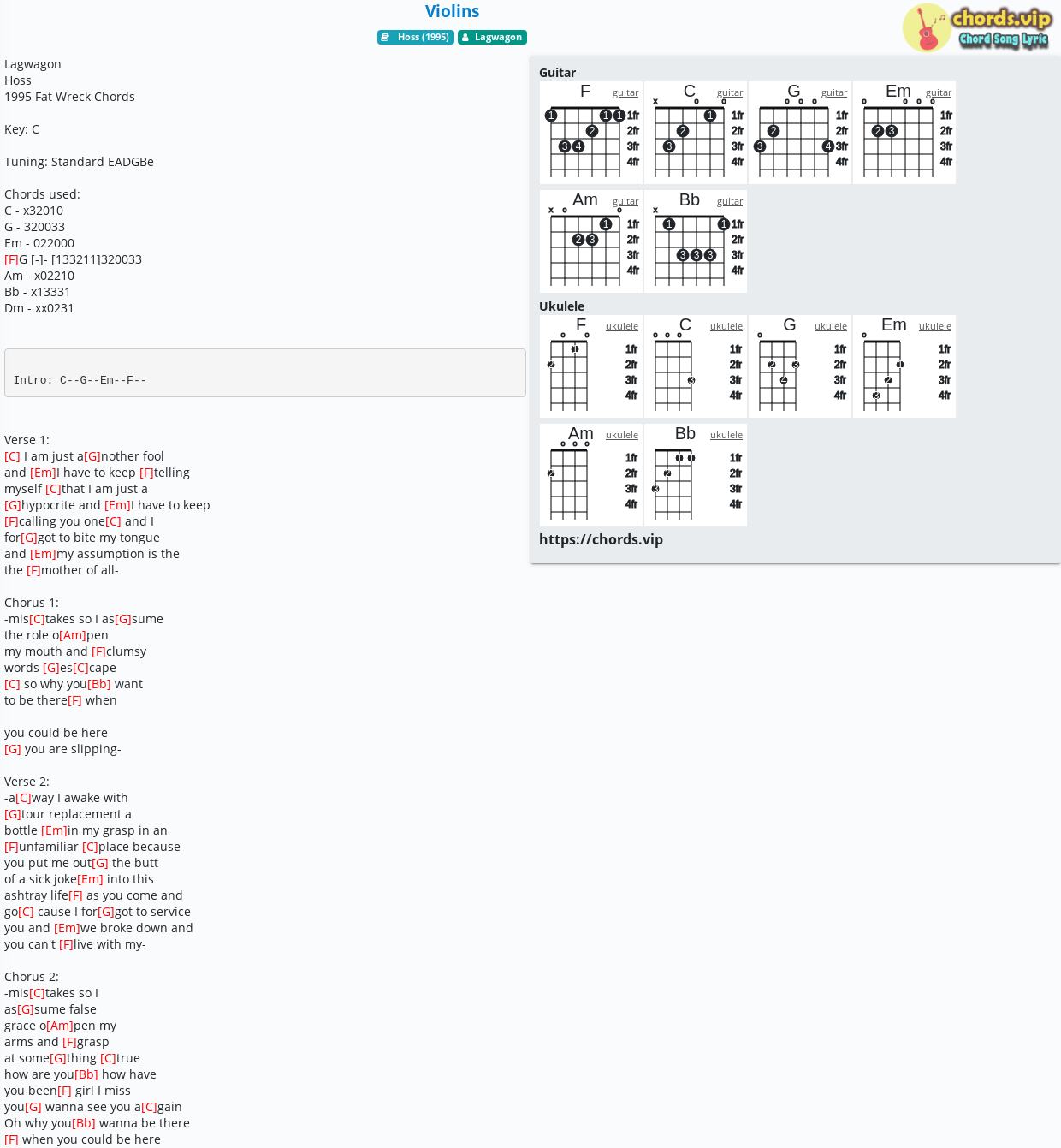 Chord Violins Lagwagon tab, song lyric, sheet, guitar, ukulele