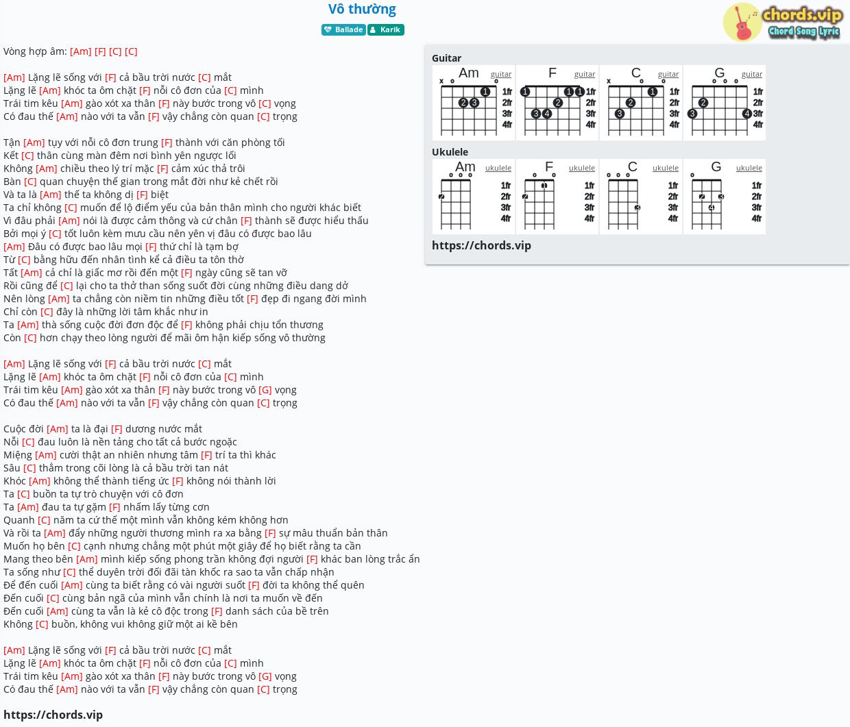 Chord: Vô thường - Karik - tab, song lyric, sheet, guitar, ukulele