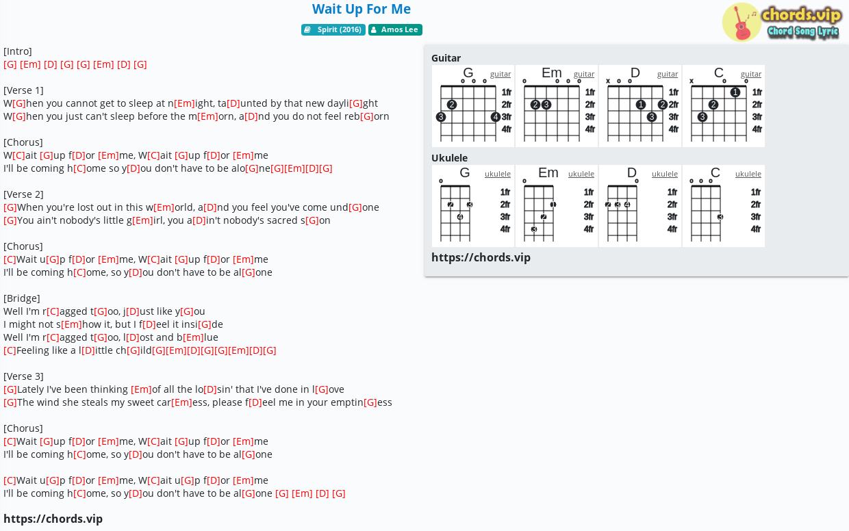 Chord Wait Up For Me Amos Lee Tab Song Lyric Sheet Guitar Ukulele Chords Vip