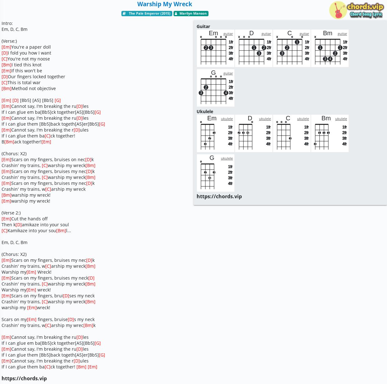 Chord Warship My Wreck Marilyn Manson Tab Song Lyric Sheet Guitar Ukulele Chords Vip