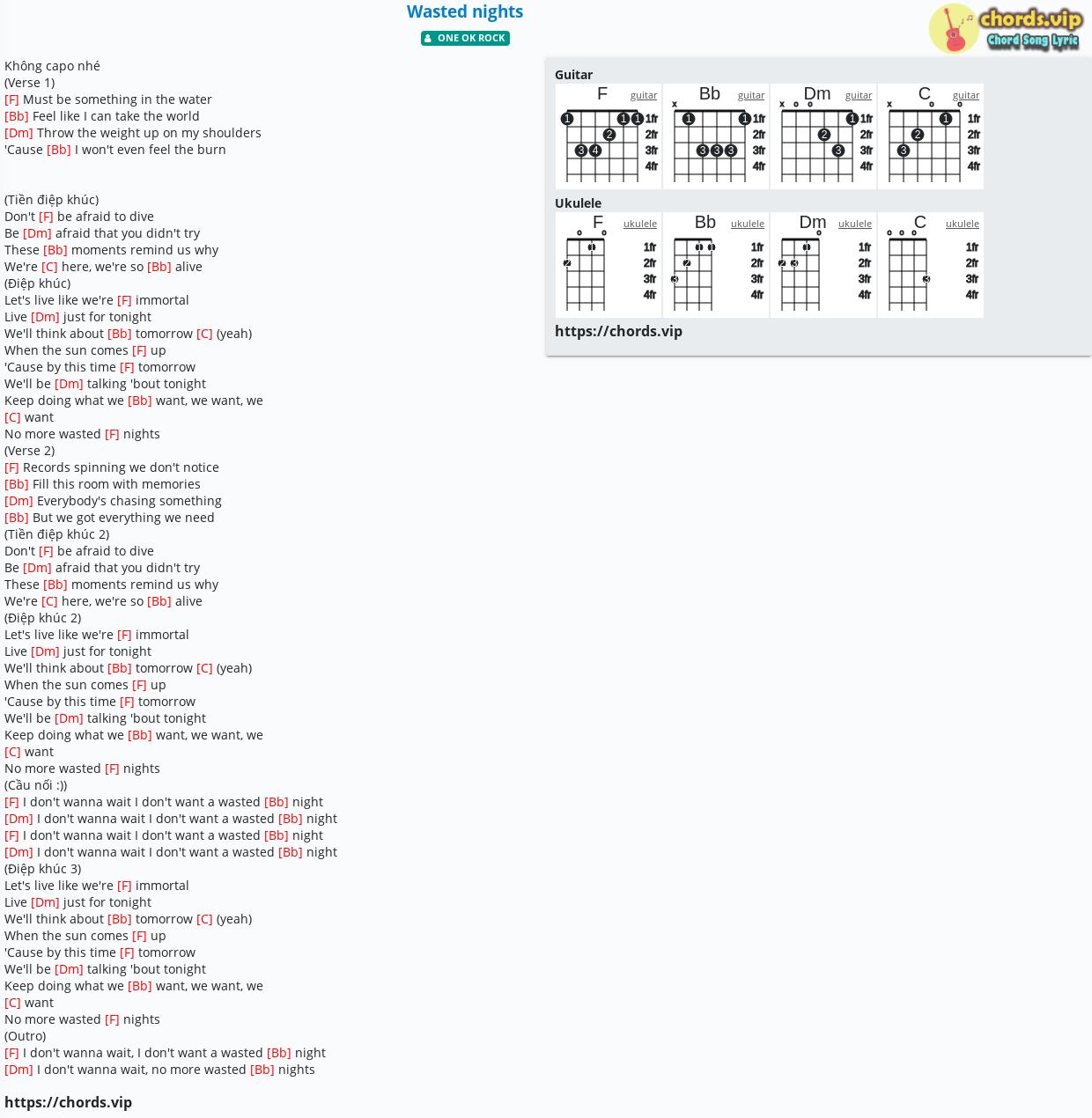 Chord Wasted Nights One Ok Rock Tab Song Lyric Sheet Guitar Ukulele Chords Vip