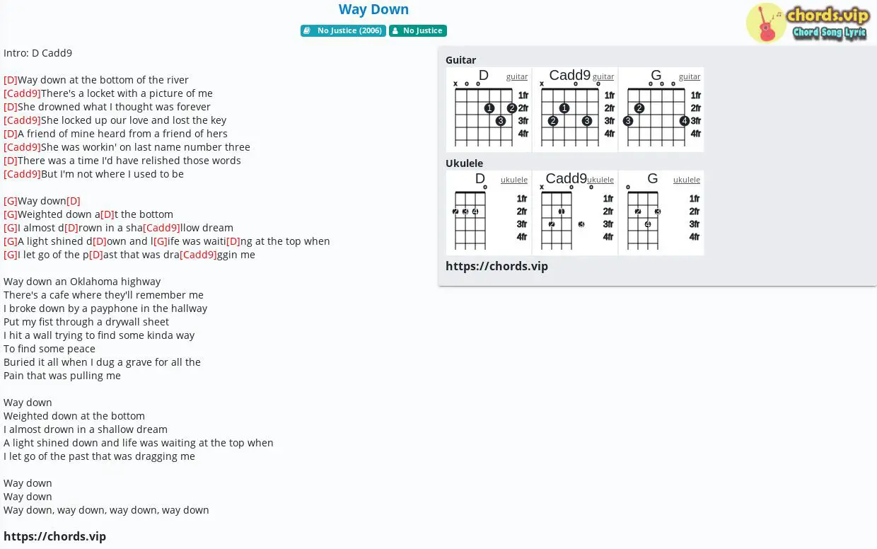 Chord Way Down No Justice Tab Song Lyric Sheet Guitar Ukulele Chords Vip