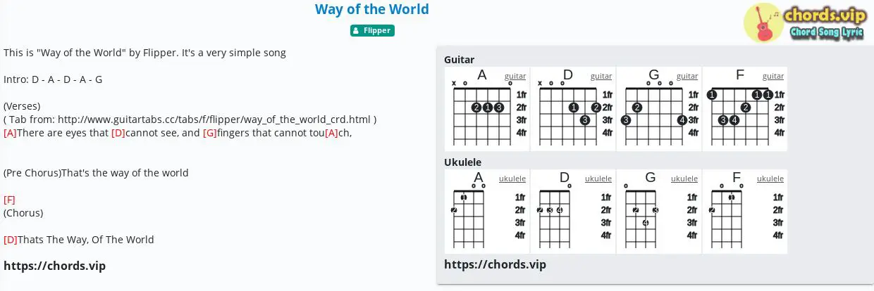 Chord Way Of The World Flipper Tab Song Lyric Sheet Guitar Ukulele Chords Vip Chord Way Of The World Flipper Tab Song Lyric Sheet Guitar Ukulele Chords Vip