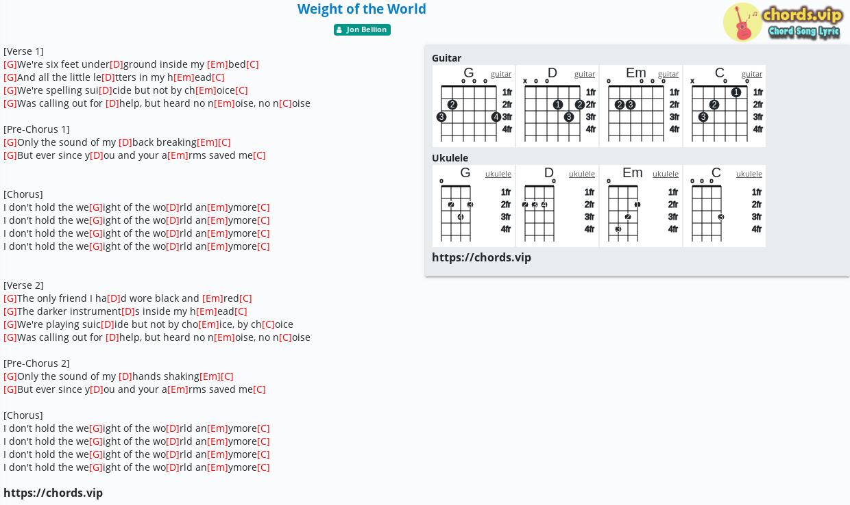 Chord Weight Of The World Jon Bellion Tab Song Lyric Sheet Guitar Ukulele Chords Vip