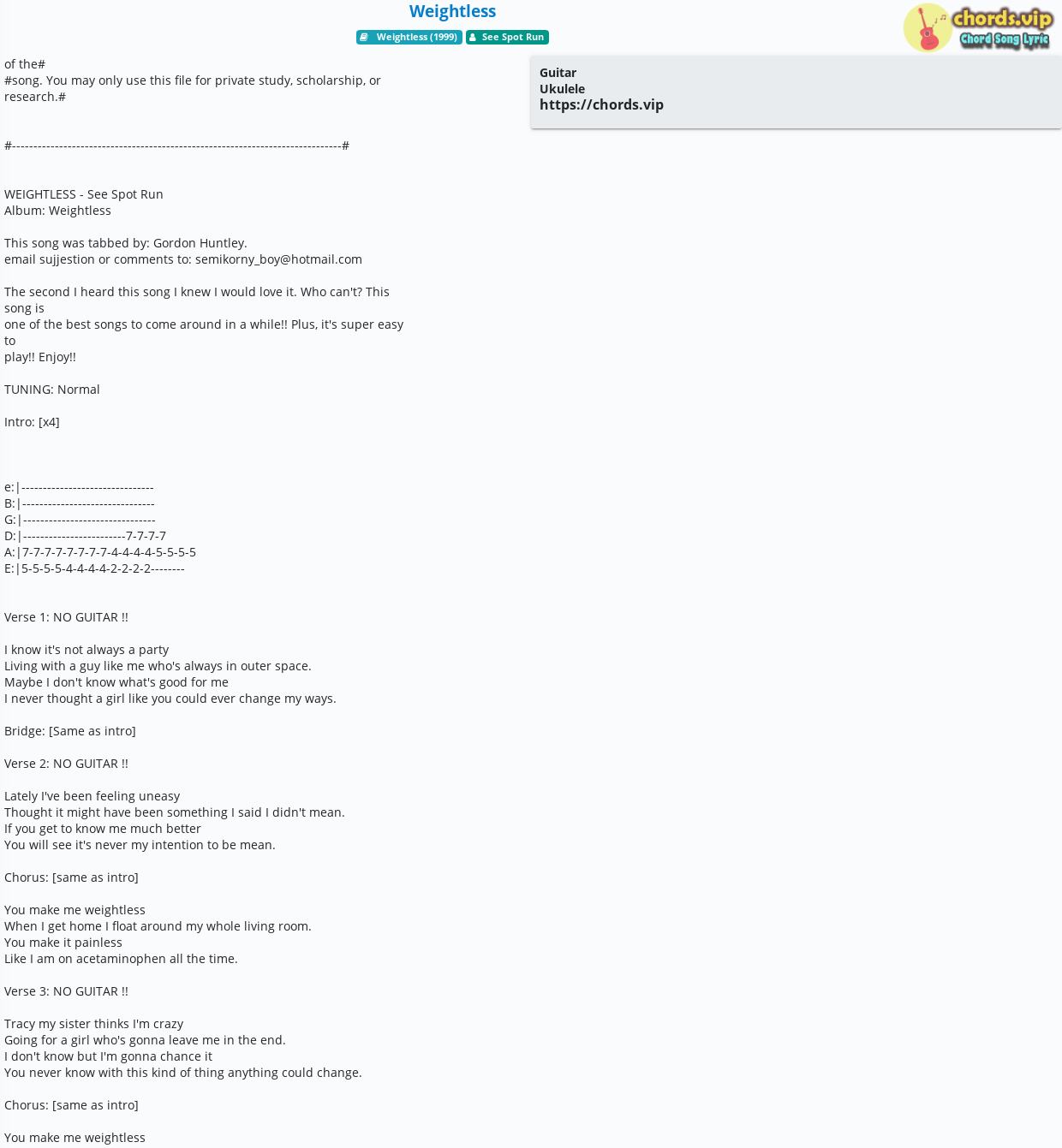Chord: Weightless - tab, song lyric, sheet, guitar, ukulele | chords.vip